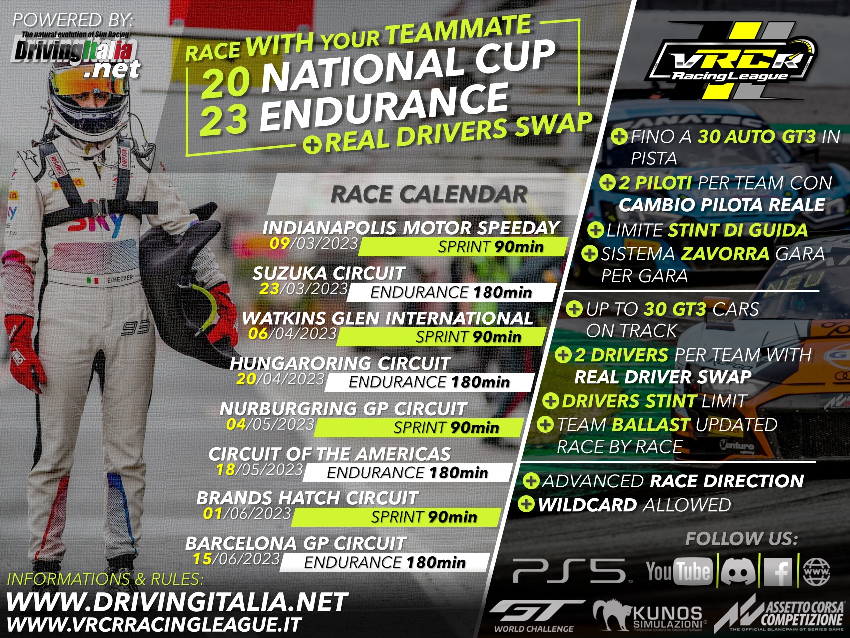 [2023 NATIONAL CUP ENDURANCE] CALENDARIO CAMPIONATO e FORMAT GARE